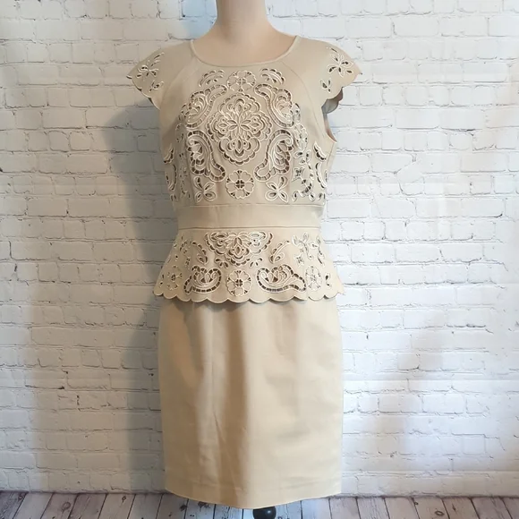 ANTONIO MELANI | Dresses | Antonio Melani Beige Lace Peplum Dress | Poshmark